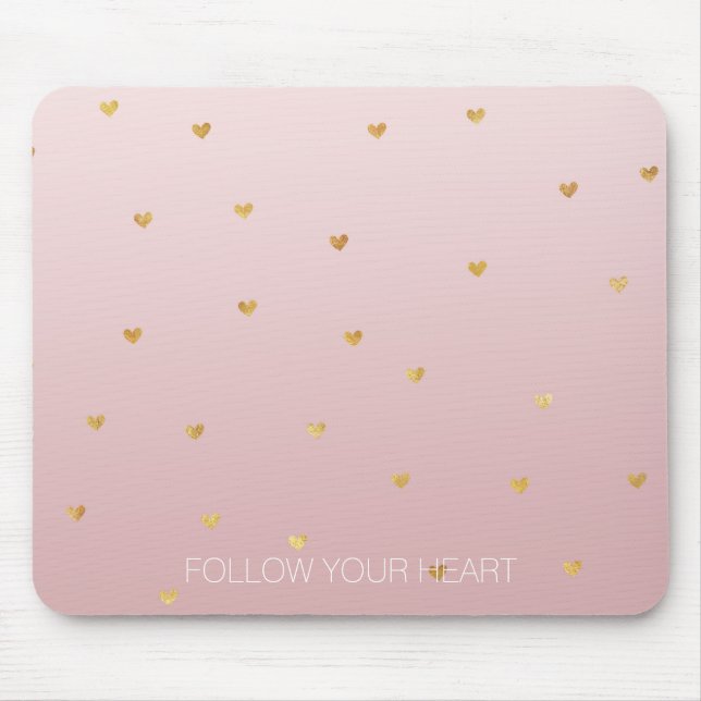 Gold Blush Pink Ombre Hearts Mouse Pad (Front)
