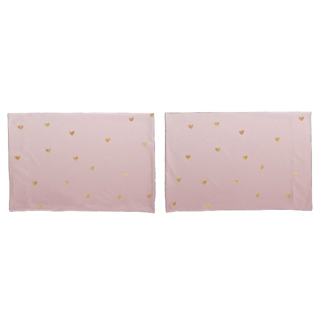 Gold Blush Pink Ombre Hearts Pillow Case (Front-Set)