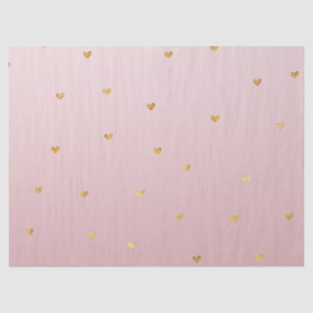 Gold Blush Pink Ombre Hearts Tissue Paper (Front)