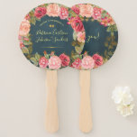 Gold blush pink peach roses on navy wedding favor hand fan<br><div class="desc">Luxury elegant style wedding favor hand fan template on dark midnight navy blue chalkboard featuring big peach, pink, blush and dusty rose peony flowers and string lights with editable faux gold calligraphy script. Easy to personalize with your details! You can choose to customize it further changing fonts and colors of...</div>