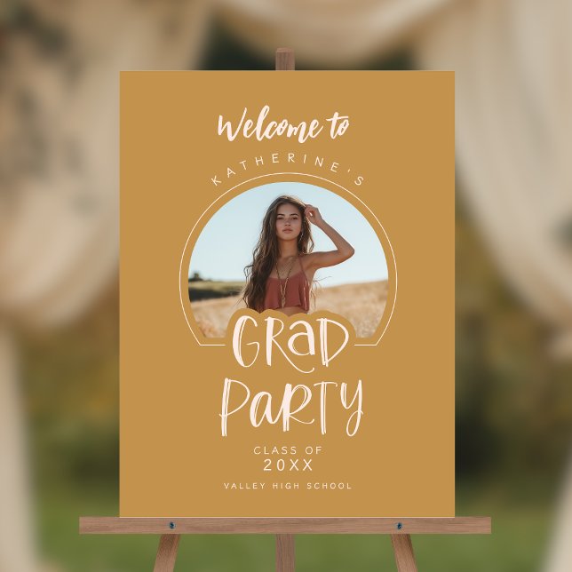 Gold Blush Pink Photo Grad Party Welcome Sign (Shown on an 18" x 24" foam board sign)