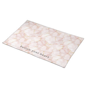 Gold Blush Pink Rose Petals Floral   Cloth Placemat