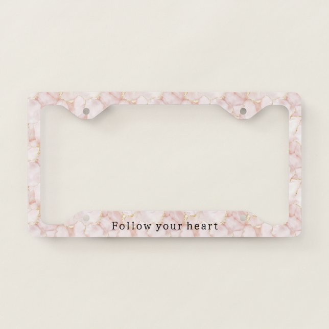 Gold Blush Pink Rose Petals Floral   License Plate Frame (Front)