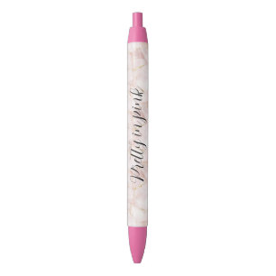 Gold Blush Pink Rose Petals Floral Pen