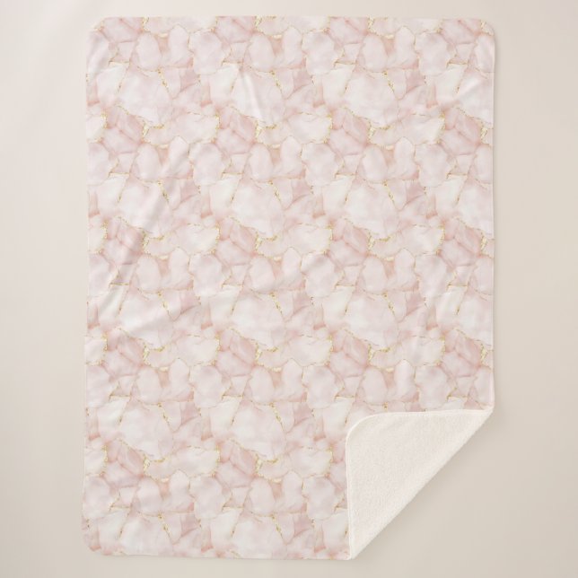 Gold Blush Pink Rose Petals Floral   Sherpa Blanket (Front)