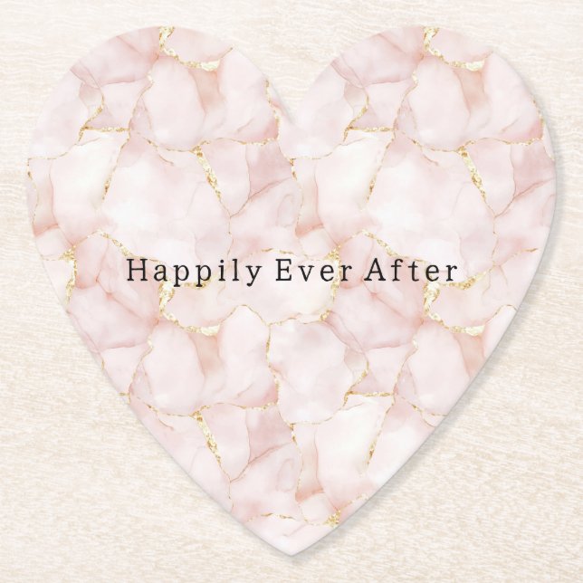 Gold Blush Pink Rose Petals Floral Wedding Paper Coaster (Front)