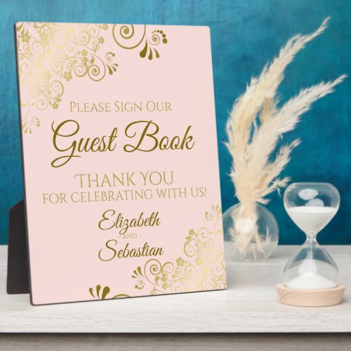 Gold  Blush Pink Sign Our Guest Book Wedding Plaque