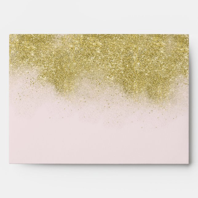 Gold Blush Pink Sparkle Faux Glitter Personalized Envelope (Front)