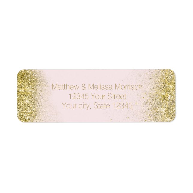 Gold Blush Pink Sparkle Faux Glitter Personalized Label (Front)