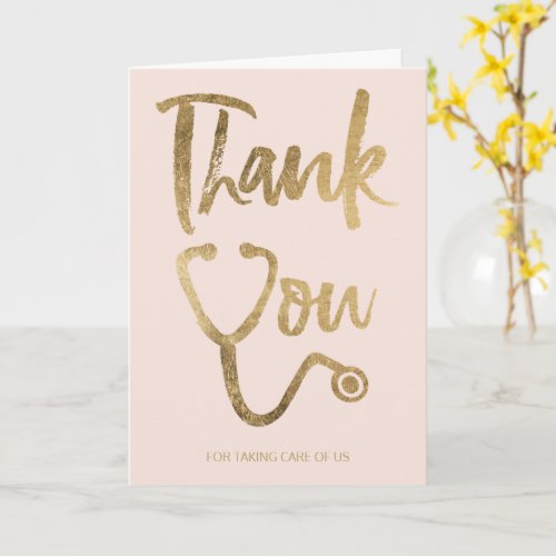 Gold blush pink stethoscope nurse thank you card