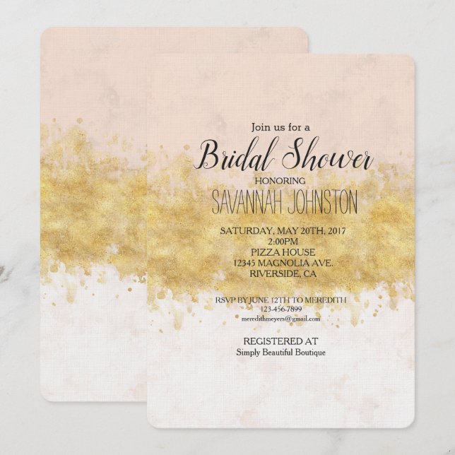 Gold Blush Pink Watercolor Glam Invitation (Front/Back)