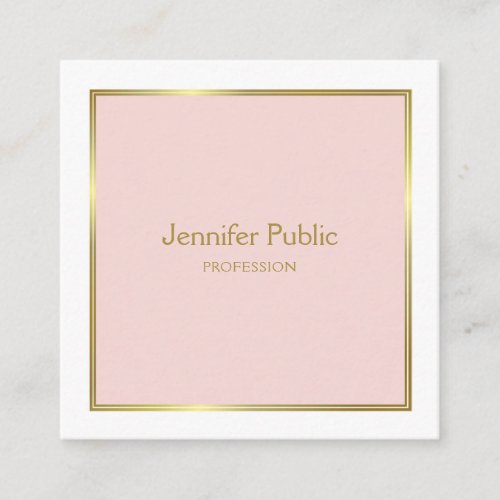 Gold Blush Pink White Elegant Modern Template Square Business Card
