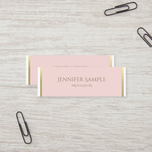 Gold Blush Pink White Luxe Plain Professional Mini Business Card