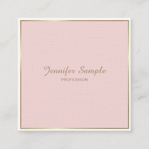 Gold Blush Pink White Modern Elegant Luxury Trendy Square Business Card