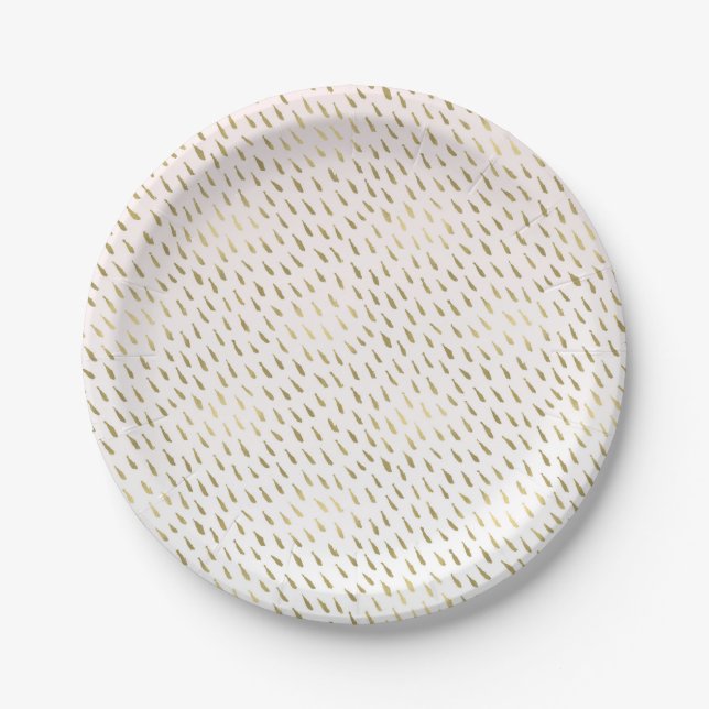 Gold Blush Pink White Ombre Abstract Paper Plates (Front)