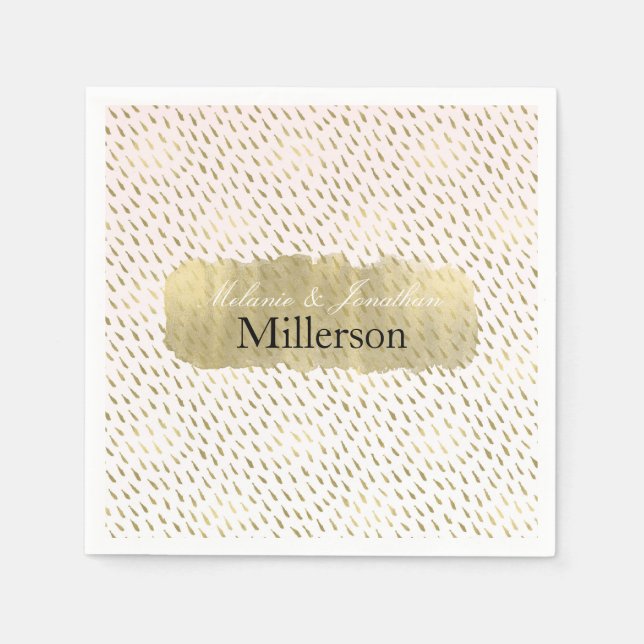 Gold Blush Pink White Ombre Abstract Wedding Paper Napkins (Front)