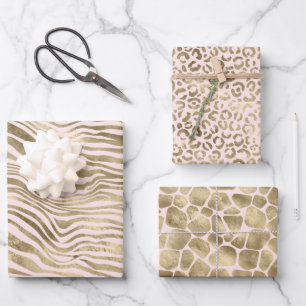 Gold Blush Pink Zebra Animal Print Wrapping Paper Sheets