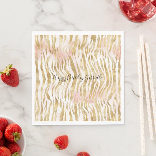 Gold Blush Pink Zebra Print Napkins