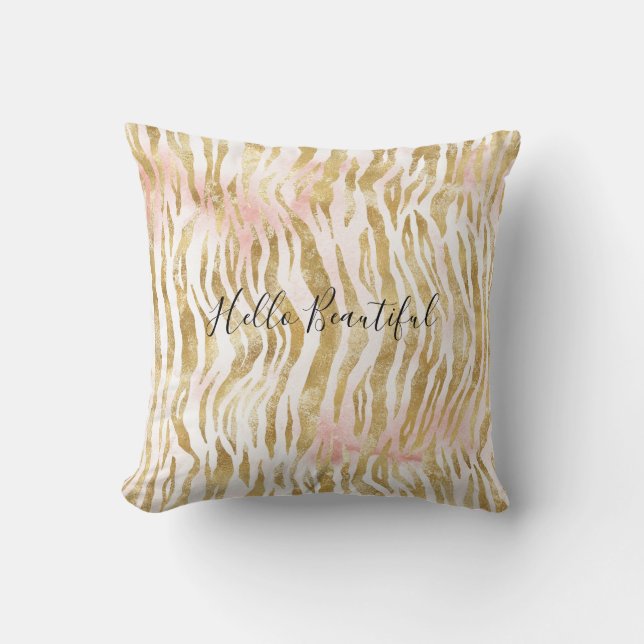 Gold Blush Pink Zebra Print          Throw Pillow (Front)