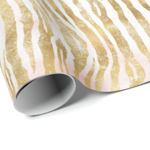Gold Blush Pink Zebra Print Wrapping Paper