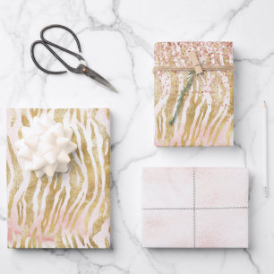 Gold Blush Pink Zebra Print    Wrapping Paper Sheets