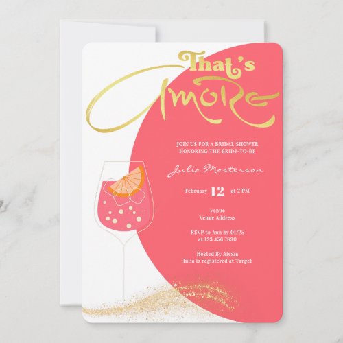 Gold  Blush Red Thats Amore Bridal Shower Party Invitation