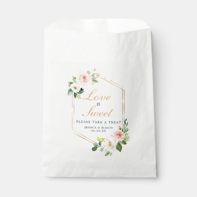 Gold Blush Wedding Favor Bag Love is Sweet (Front)