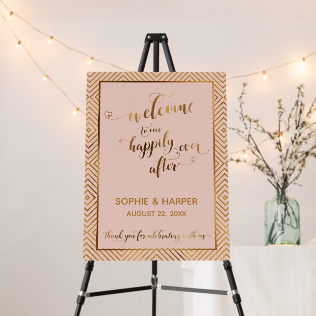 Gold Blush Welcome to Our Happily Ever After Sign (In Situ (Stand))