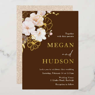 Gold & Blush Wildflowers Wedding Golden Foil Invitation