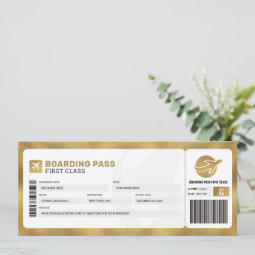 Gold Boarding Pass Travel Trip Plane Gift Ticket Invitation | Zazzle