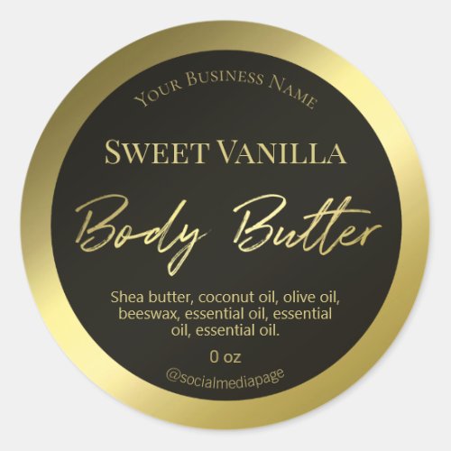 Gold Body Butter Text On Black Product Label
