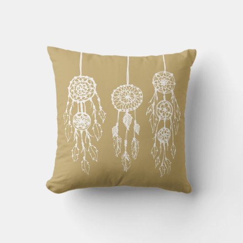 Gold Bohemian Dreamcatchers Throw Pillow