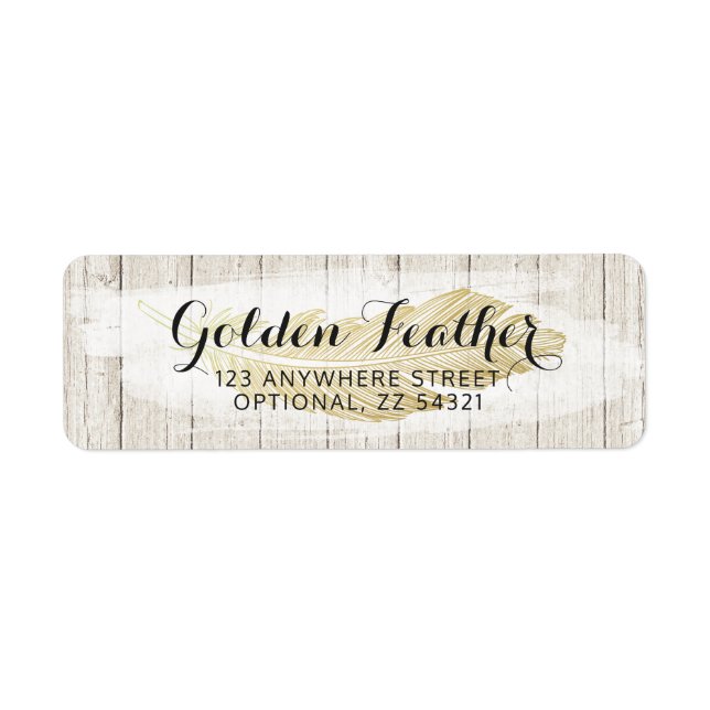 Gold Bohemian Feather Rustic Return Address Label (Front)
