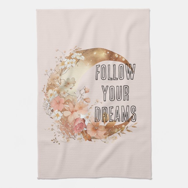 Gold Boho Blush Pink Floral Bridal Shower Kitchen Towel (Vertical)