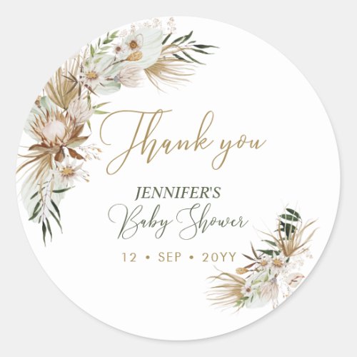 Gold BohoBohemian Baby Shower Thank you Classic Round Sticker