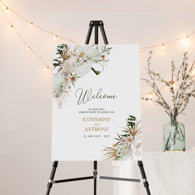 Gold Boho/Bohemian Wedding Anniversary Welcome Foam Board (In Situ (Stand))