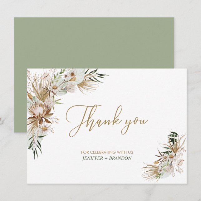 Gold Boho/Bohemian Wedding Favor Thank you card (Front/Back)