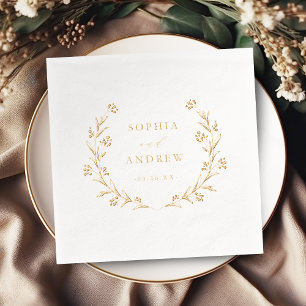 Gold Boho Botanical Floral Country Wedding Foil Napkins