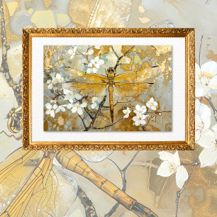 Gold Boho Dragonfly Vintage Floral Decoupage Tissue Paper