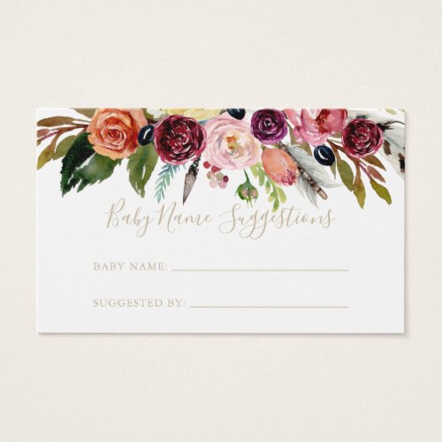 Gold Boho Floral Baby Name Suggestions Card