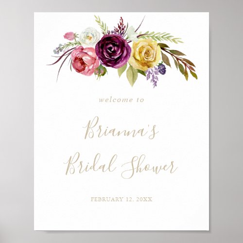 Gold Boho Floral Bridal Shower Welcome Poster