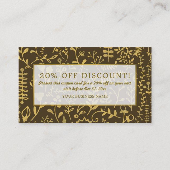 Gold Boho Floral, Discount Voucher Card (Front)