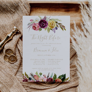Gold Boho Floral Night Before Rehearsal Dinner   Invitation
