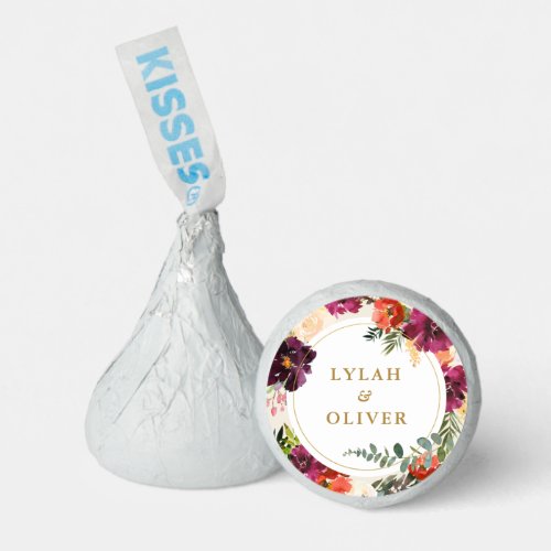 Gold  Boho Floral Personalized Kisses Wedding Hersheys Kisses