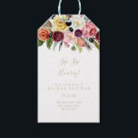 Gold Boho Floral Sip Sip Hooray Bridal Shower   Gift Tags<br><div class="desc">These gold boho floral sip sip hooray bridal shower gift tags are perfect for a modern wedding shower. The design features hand-painted brown wild feathers,  boho yellow,  white,  purple,  pink,  blush,  burgundy flowers and blue berries neatly arranged into beautiful bouquets.</div>