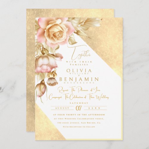 Gold Boho Florales Chic Fall All In One Wedding In Invitation