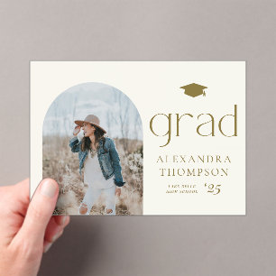 Gold Boho Minimalist Arch Photo Graduation Acrylic Invitations