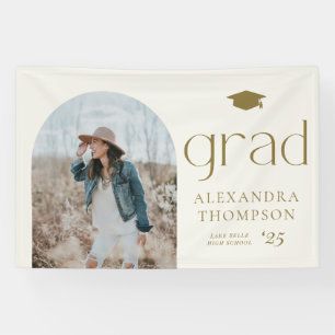 Gold Boho Minimalist Arch Photo Graduation Banner