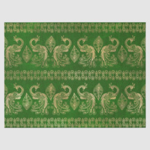 Gold Boho Peacocks on Bright Green Tissue Paper