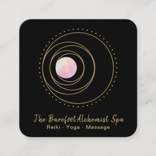  Gold Boho Pink Moon Sacred Geometry Luna Lunar Square Business Card